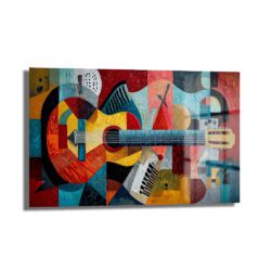 Canlı Ritimler Kübist Gitar Cam Tablo - Glazella Sanat Serisi Duvar Dekoru Canlı Ritimler Kübist Gitar Cam Tablo - Glazella Sanat Serisi