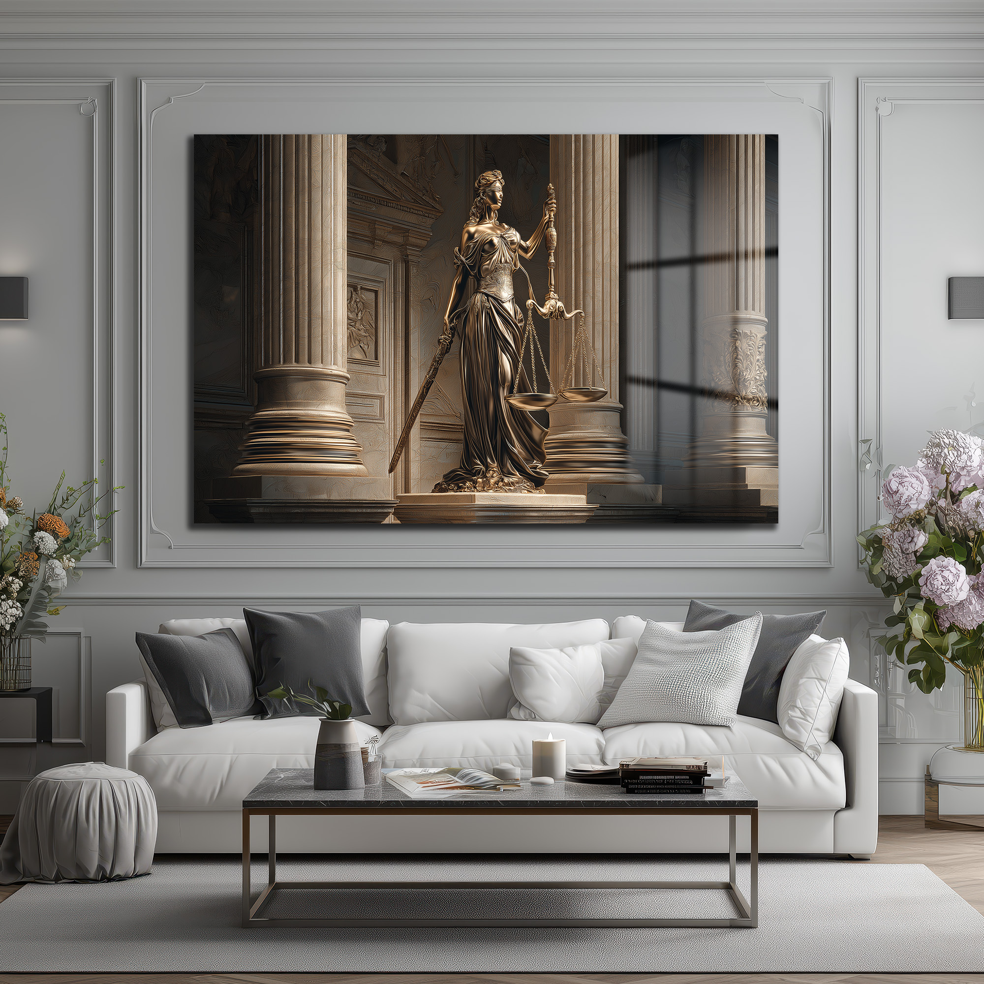 Themis Adalet Tanrıçası Heykeli Premium Cam Tablo Duvar Dekoru Themis Adalet Tanrıçası Heykeli Premium Cam Tablo