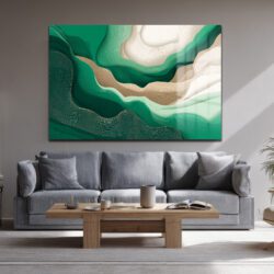 Zümrüt Yeşili Akışkan Sanat Cam Tablo Duvar Dekoru Zümrüt Yeşili Akışkan Sanat Cam Tablo