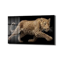 Vahşi Zarafet Leopar Cam Tablo - Modern Duvar Sanatı - Glazella