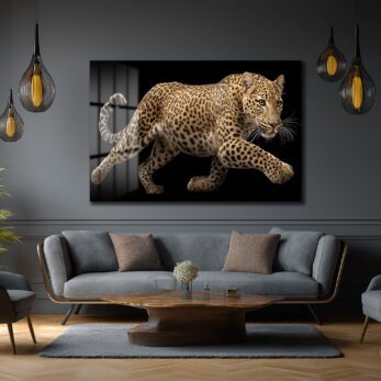 Vahşi Zarafet Leopar Cam Tablo - Modern Duvar Sanatı - Glazella Vahşi Zarafet Leopar Cam Tablo - Modern Duvar Sanatı - Glazella