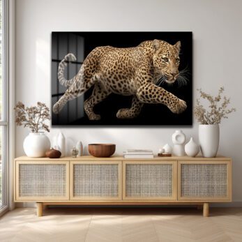 Vahşi Zarafet Leopar Cam Tablo - Modern Duvar Sanatı - Glazella Vahşi Zarafet Leopar Cam Tablo - Modern Duvar Sanatı - Glazella
