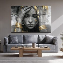 Duygusal Altın Dokunuşlu Kadın Portresi Cam Tablo Duvar Dekoru Duygusal Altın Dokunuşlu Kadın Portresi Cam Tablo