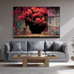 Japon Bahçesi Kızıl Ağaç Cam Tablo - Glazella Sanat Eseri Duvar Dekoru Japon Bahçesi Kızıl Ağaç Cam Tablo - Glazella Sanat Eseri