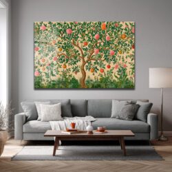 William Morris Esintili Meyve Ağacı ve Güller Tasarımlı Lüks Cam Tablo Duvar Dekoru William Morris Esintili Meyve Ağacı ve Güller Tasarımlı Lüks Cam Tablo