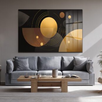 Altın Işıltılı Geometrik Soyut Cam Tablo | Modern Duvar Dekoru - Glazella