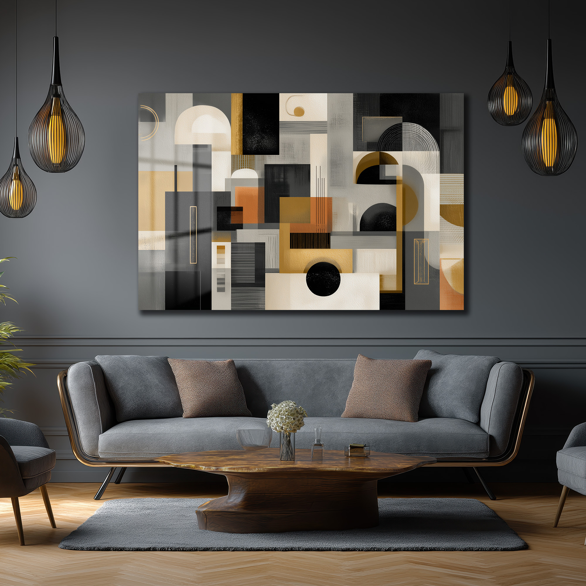 Modern Geometrik Soyut Tasarım Cam Tablo Duvar Dekoru Modern Geometrik Soyut Tasarım Cam Tablo