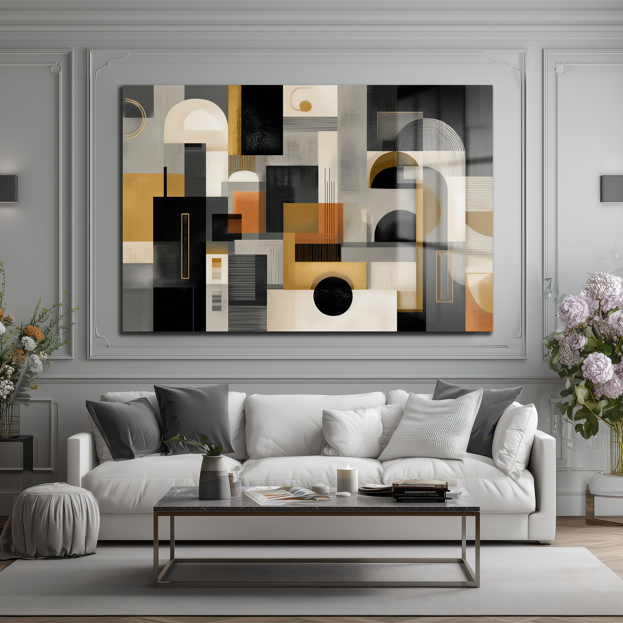 Modern Geometrik Soyut Tasarım Cam Tablo Duvar Dekoru Modern Geometrik Soyut Tasarım Cam Tablo