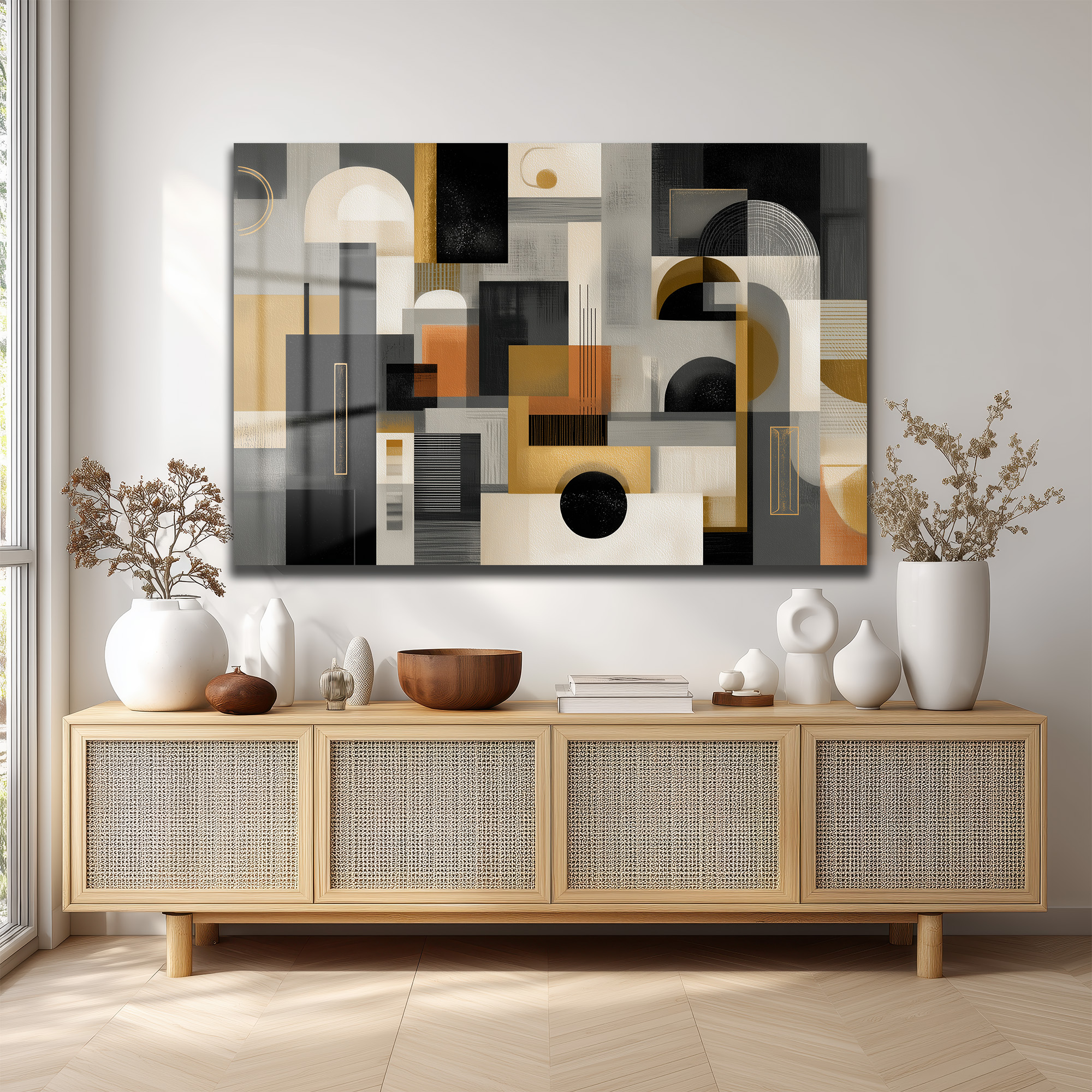 Modern Geometrik Soyut Tasarım Cam Tablo Duvar Dekoru Modern Geometrik Soyut Tasarım Cam Tablo