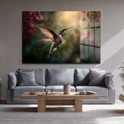 Büyülü Bahçe Sinek Kuşu Dansı Cam Tablo Duvar Dekoru Büyülü Bahçe Sinek Kuşu Dansı Cam Tablo