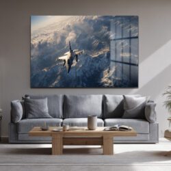 Gökyüzü Macerası: Jet Uçağı ve Karlı Dağlar Cam Tablo
