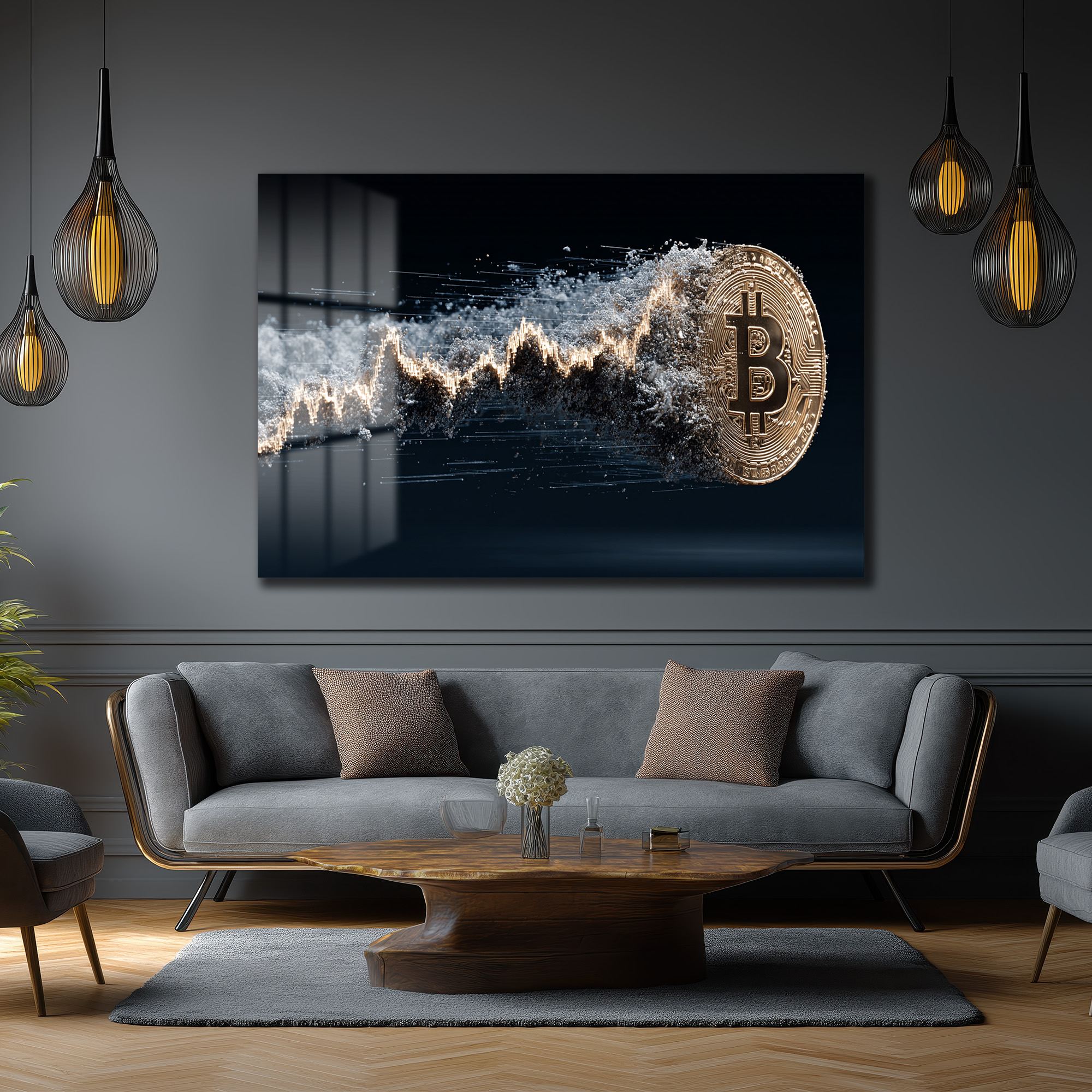Bitcoin Dalgalanması Cam Tablo - Kripto Sanatın Dorukları Duvar Dekoru Bitcoin Dalgalanması Cam Tablo - Kripto Sanatın Dorukları