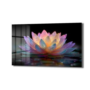 Büyülü Lotus Çiçeği Işıltısı Cam Tablo - Glazella