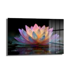 Büyülü Lotus Çiçeği Işıltısı Cam Tablo Duvar Dekoru Büyülü Lotus Çiçeği Işıltısı Cam Tablo