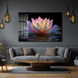 Büyülü Lotus Çiçeği Işıltısı Cam Tablo Duvar Dekoru Büyülü Lotus Çiçeği Işıltısı Cam Tablo