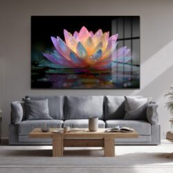 Büyülü Lotus Çiçeği Işıltısı Cam Tablo Duvar Dekoru Büyülü Lotus Çiçeği Işıltısı Cam Tablo