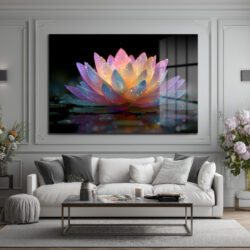 Büyülü Lotus Çiçeği Işıltısı Cam Tablo Duvar Dekoru Büyülü Lotus Çiçeği Işıltısı Cam Tablo