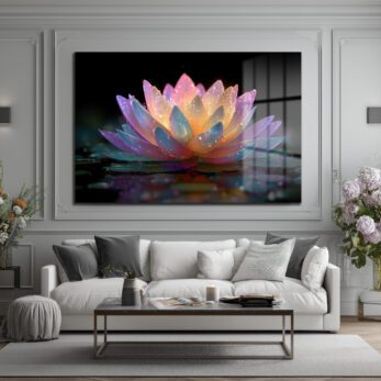 Büyülü Lotus Çiçeği Işıltısı Cam Tablo - Glazella Büyülü Lotus Çiçeği Işıltısı Cam Tablo - Glazella