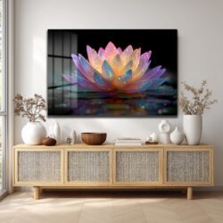 Büyülü Lotus Çiçeği Işıltısı Cam Tablo Duvar Dekoru Büyülü Lotus Çiçeği Işıltısı Cam Tablo