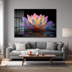 Büyülü Lotus Çiçeği Işıltısı Cam Tablo Duvar Dekoru Büyülü Lotus Çiçeği Işıltısı Cam Tablo