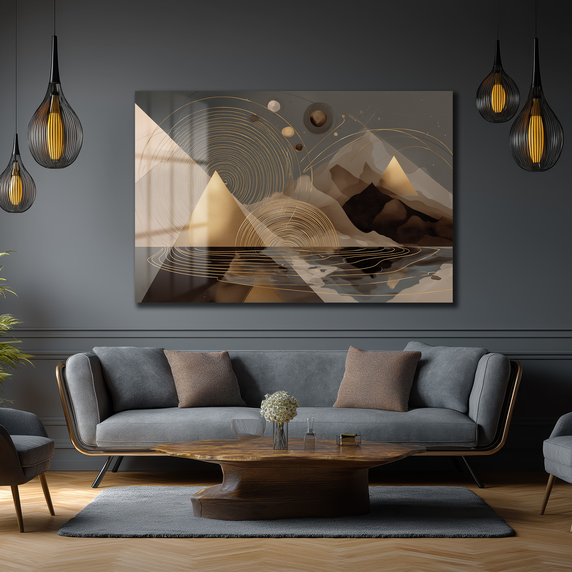 Gizemli Ufuklar: Altın Dokunuşlu Modern Cam Tablo - Glazella Gizemli Ufuklar: Altın Dokunuşlu Modern Cam Tablo - Glazella
