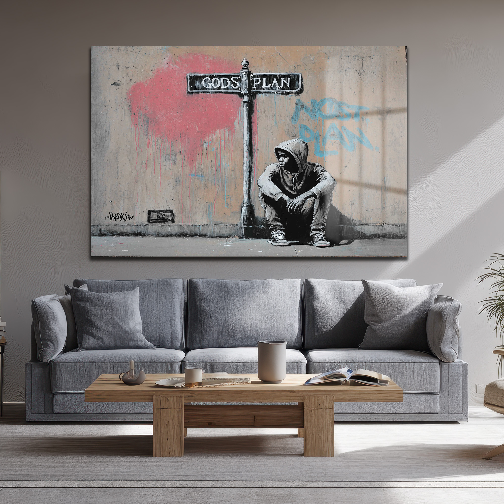 Gods Plan Sokak Sanatı Temalı Cam Tablo Duvar Dekoru Gods Plan Sokak Sanatı Temalı Cam Tablo