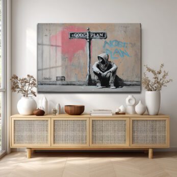 Gods Plan Sokak Sanatı Temalı Cam Tablo - Glazella Gods Plan Sokak Sanatı Temalı Cam Tablo - Glazella