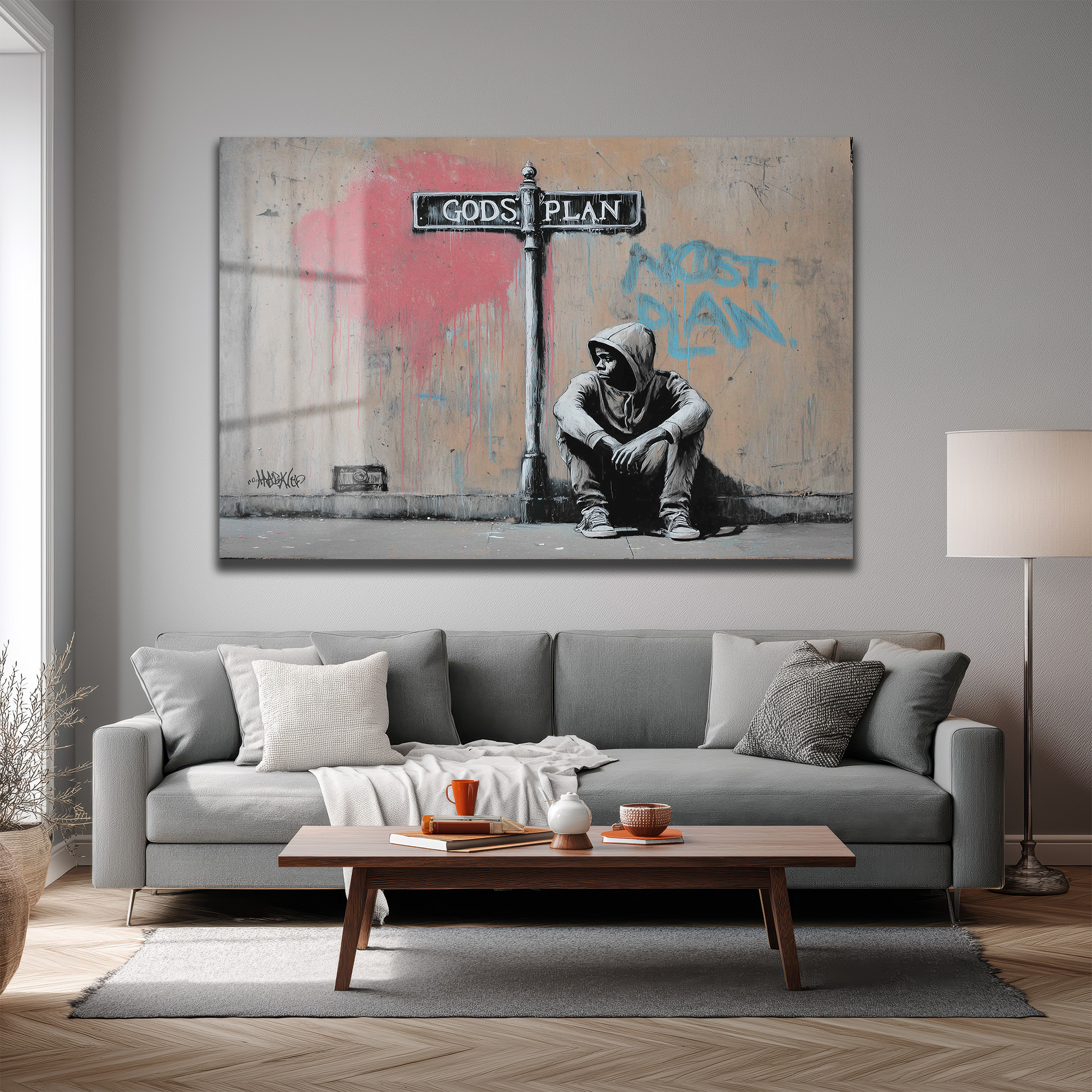 Gods Plan Sokak Sanatı Temalı Cam Tablo Duvar Dekoru Gods Plan Sokak Sanatı Temalı Cam Tablo