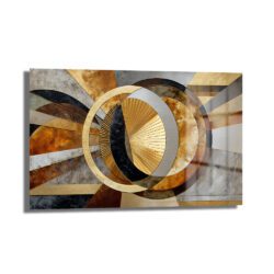 Glazella Dinamik Altın Halkalar Modern Cam Tablo Duvar Dekoru Glazella Dinamik Altın Halkalar Modern Cam Tablo