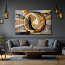 Glazella Dinamik Altın Halkalar Modern Cam Tablo Duvar Dekoru Glazella Dinamik Altın Halkalar Modern Cam Tablo