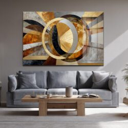 Glazella Dinamik Altın Halkalar Modern Cam Tablo Duvar Dekoru Glazella Dinamik Altın Halkalar Modern Cam Tablo