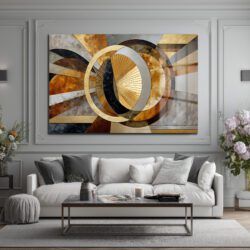 Glazella Dinamik Altın Halkalar Modern Cam Tablo Duvar Dekoru Glazella Dinamik Altın Halkalar Modern Cam Tablo