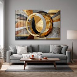 Glazella Dinamik Altın Halkalar Modern Cam Tablo Duvar Dekoru Glazella Dinamik Altın Halkalar Modern Cam Tablo