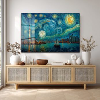 Yıldızlı Gece Şangay Manzarası Cam Tablo | Van Gogh Esintili Duvar Sanatı - Glazella Yıldızlı Gece Şangay Manzarası Cam Tablo | Van Gogh Esintili Duvar Sanatı - Glazella