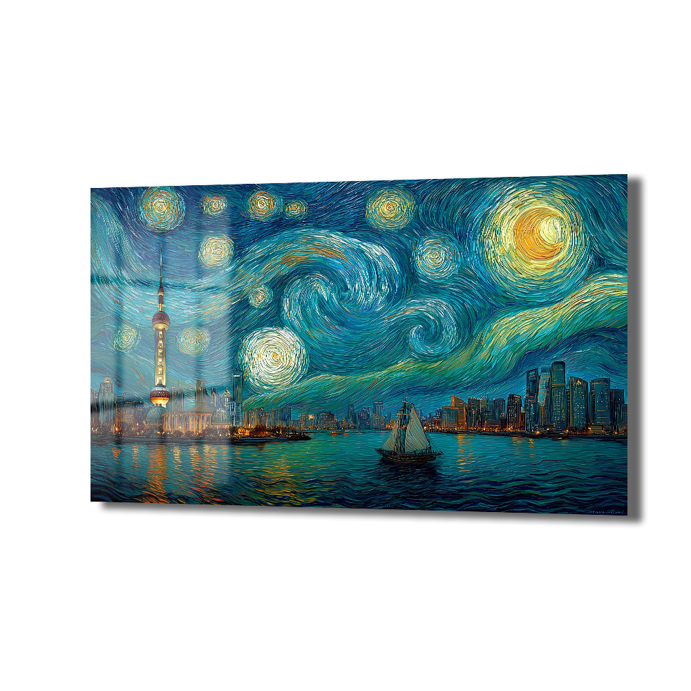 Yıldızlı Gece Şangay Manzarası Cam Tablo | Van Gogh Esintili Duvar Sanatı - Glazella Yıldızlı Gece Şangay Manzarası Cam Tablo | Van Gogh Esintili Duvar Sanatı - Glazella