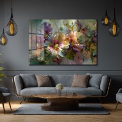 Rüya Gibi Pastel Çiçekler Cam Tablo | Modern Floral Sanat Duvar Dekoru Rüya Gibi Pastel Çiçekler Cam Tablo | Modern Floral Sanat