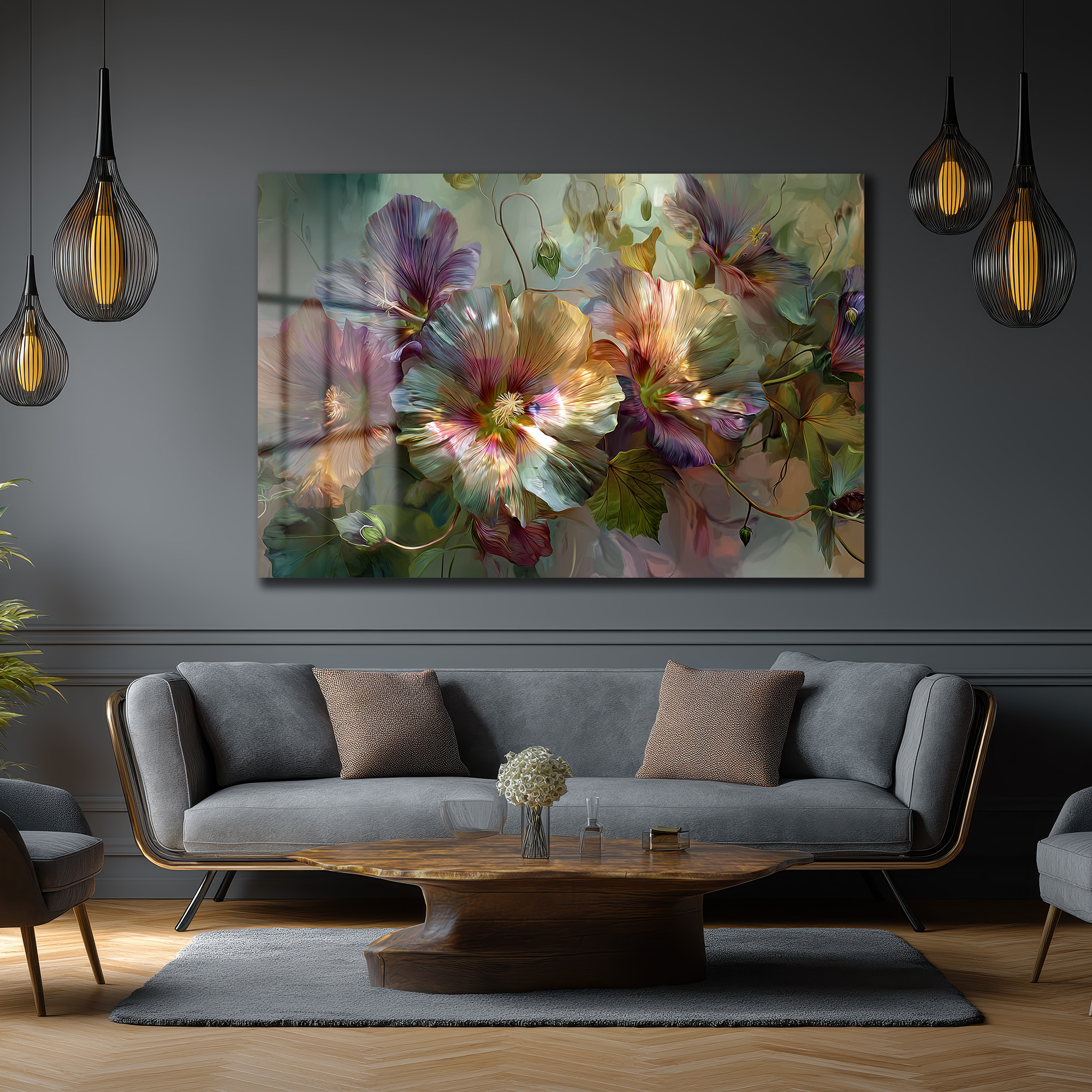 Rüya Gibi Pastel Çiçekler Cam Tablo | Modern Floral Sanat Duvar Dekoru Rüya Gibi Pastel Çiçekler Cam Tablo | Modern Floral Sanat