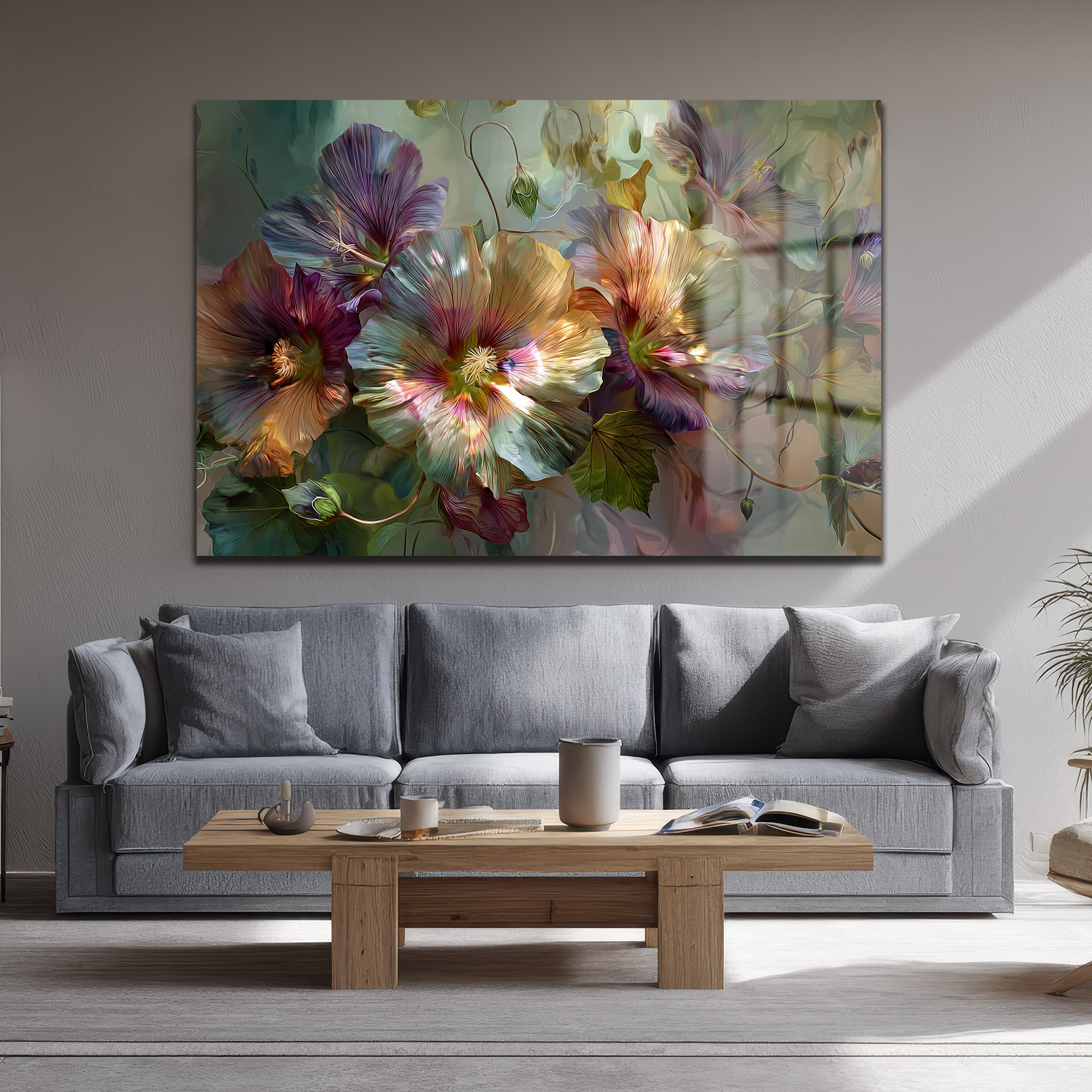 Rüya Gibi Pastel Çiçekler Cam Tablo | Modern Floral Sanat Duvar Dekoru Rüya Gibi Pastel Çiçekler Cam Tablo | Modern Floral Sanat