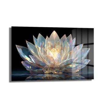 Işıltılı Kristal Lotus Cam Tablo - Modern Duvar Sanatı