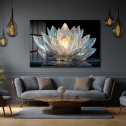 Işıltılı Kristal Lotus Cam Tablo - Modern Duvar Sanatı Duvar Dekoru Işıltılı Kristal Lotus Cam Tablo - Modern Duvar Sanatı
