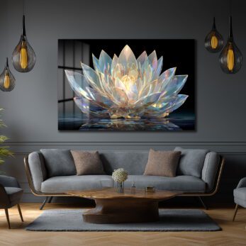 Işıltılı Kristal Lotus Cam Tablo - Modern Duvar Sanatı - Glazella Işıltılı Kristal Lotus Cam Tablo - Modern Duvar Sanatı - Glazella