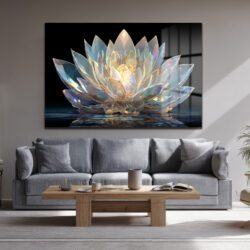 Işıltılı Kristal Lotus Cam Tablo - Modern Duvar Sanatı Duvar Dekoru Işıltılı Kristal Lotus Cam Tablo - Modern Duvar Sanatı