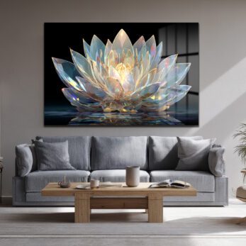 Işıltılı Kristal Lotus Cam Tablo - Modern Duvar Sanatı - Glazella Işıltılı Kristal Lotus Cam Tablo - Modern Duvar Sanatı - Glazella