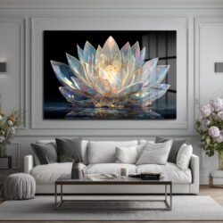 Işıltılı Kristal Lotus Cam Tablo - Modern Duvar Sanatı Duvar Dekoru Işıltılı Kristal Lotus Cam Tablo - Modern Duvar Sanatı