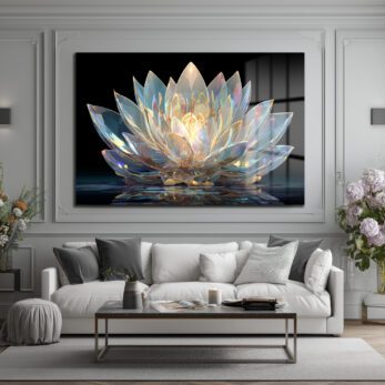 Işıltılı Kristal Lotus Cam Tablo - Modern Duvar Sanatı - Glazella Işıltılı Kristal Lotus Cam Tablo - Modern Duvar Sanatı - Glazella