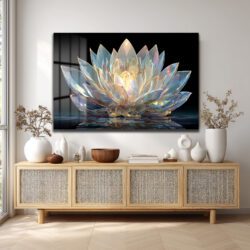 Işıltılı Kristal Lotus Cam Tablo - Modern Duvar Sanatı Duvar Dekoru Işıltılı Kristal Lotus Cam Tablo - Modern Duvar Sanatı