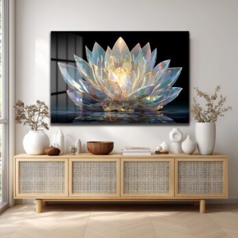 Işıltılı Kristal Lotus Cam Tablo - Modern Duvar Sanatı - Glazella Işıltılı Kristal Lotus Cam Tablo - Modern Duvar Sanatı - Glazella