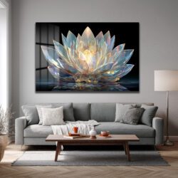 Işıltılı Kristal Lotus Cam Tablo - Modern Duvar Sanatı Duvar Dekoru Işıltılı Kristal Lotus Cam Tablo - Modern Duvar Sanatı