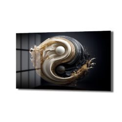 Yin Yang Enerjisi Siyah Beyaz Altın Detaylı Modern Cam Tablo - Glazella