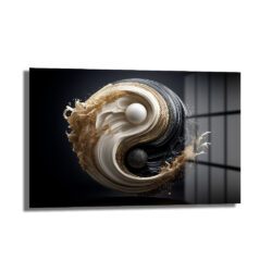 Yin Yang Enerjisi Siyah Beyaz Altın Detaylı Modern Cam Tablo Duvar Dekoru Yin Yang Enerjisi Siyah Beyaz Altın Detaylı Modern Cam Tablo